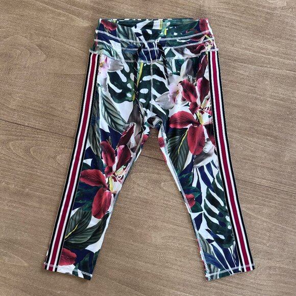 Tropical Cropped Leggings with Drawstring, Size M - Picture 3 of 9